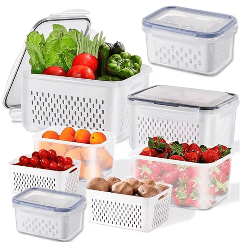 Fridge Storage Containers With Strainer Fresh Produce Saver Organizer Set 7