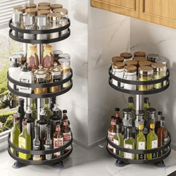 360° rotating spice rack tray – non-slip kitchen turntable organizer