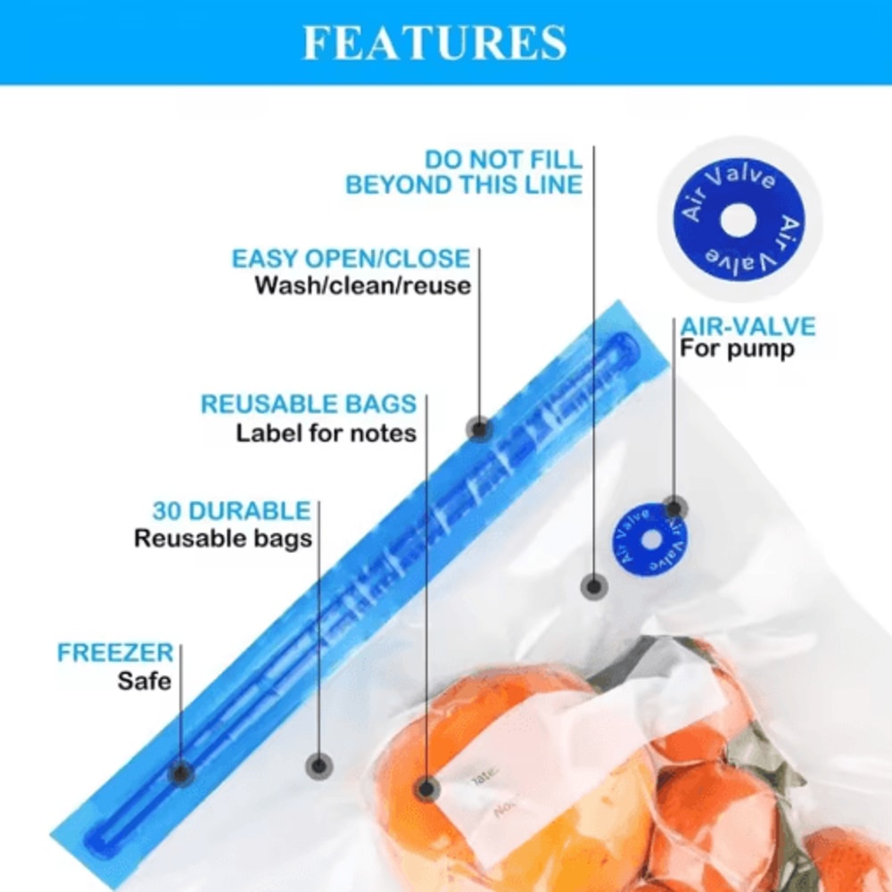 Reusable Vacuum Sealing Food Bags Air Valve FreshKeeping Storage Set 9