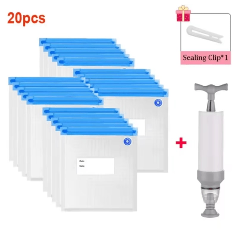 Reusable Vacuum Sealing Food Bags Air Valve FreshKeeping Storage Set 6