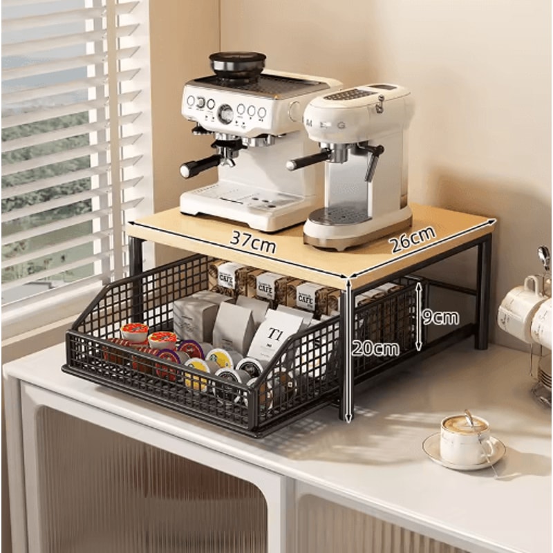 Modern Wood Metal Microwave Storage Rack Space Saving Countertop Organizer 3