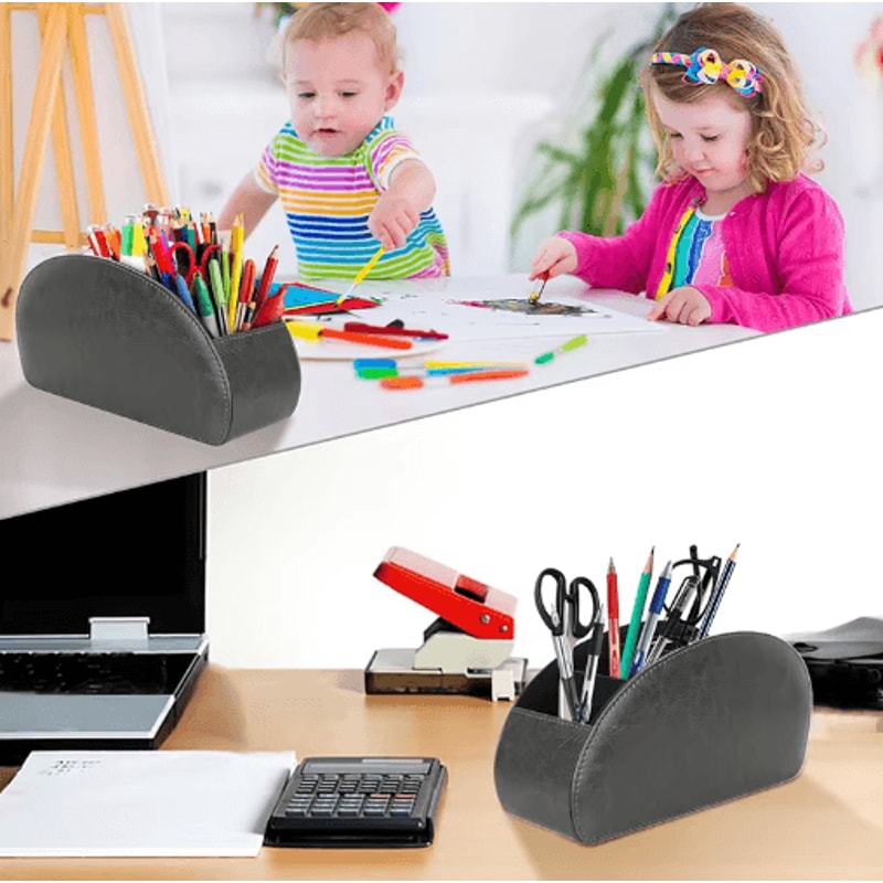 LMETJMA PU Leather Remote Control Holder 5 Compartment Desktop Organizer 11