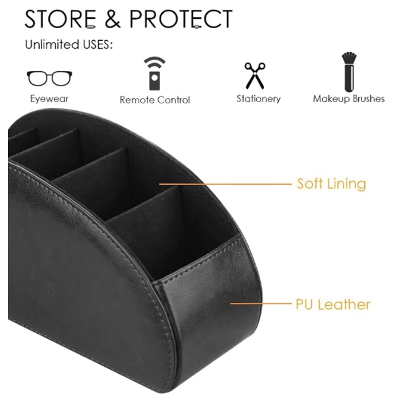 LMETJMA PU Leather Remote Control Holder 5 Compartment Desktop Organizer 13