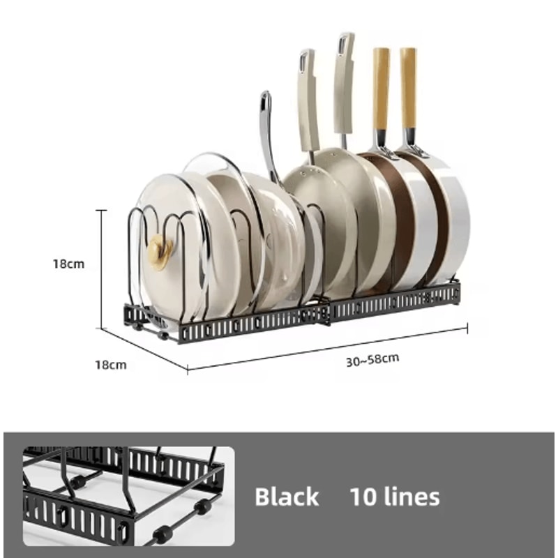 Adjustable Multi Layer Pot Dish Rack Retractable Carbon Steel Kitchen Organizer 2
