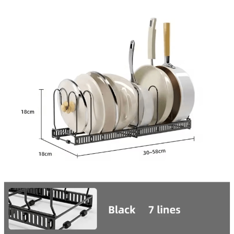 Adjustable Multi Layer Pot Dish Rack Retractable Carbon Steel Kitchen Organizer 4