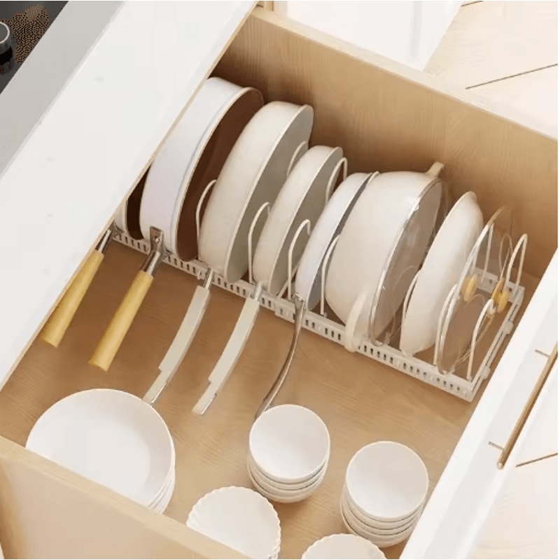 Adjustable Multi Layer Pot Dish Rack Retractable Carbon Steel Kitchen Organizer 5