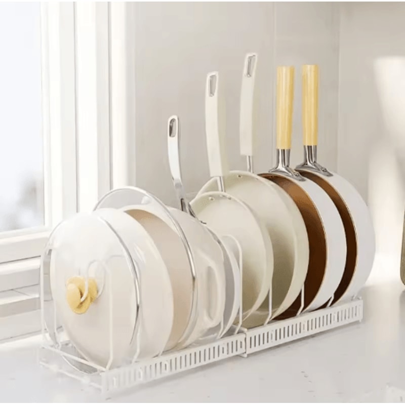 Adjustable Multi Layer Pot Dish Rack Retractable Carbon Steel Kitchen Organizer 8