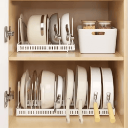 adjustable multi layer pot & dish rack retractable carbon steel kitchen organizer