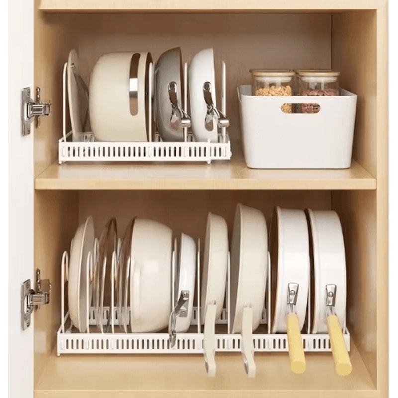 Adjustable Multi Layer Pot Dish Rack Retractable Carbon Steel Kitchen Organizer 0