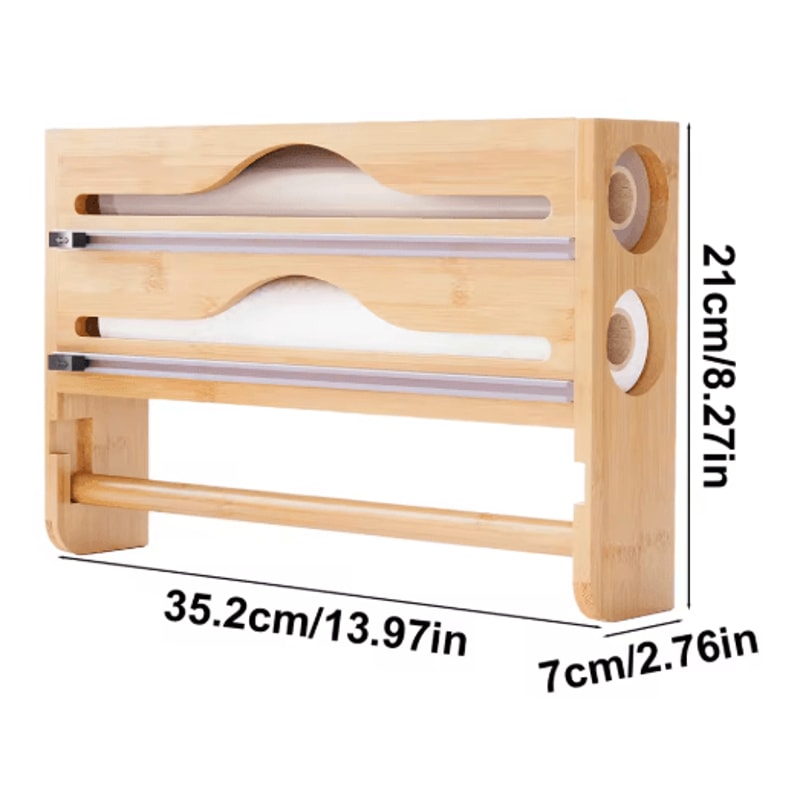 Bamboo Foil Cling Film Dispenser 2Compartment Wall Mounted Kitchen Organizer 1