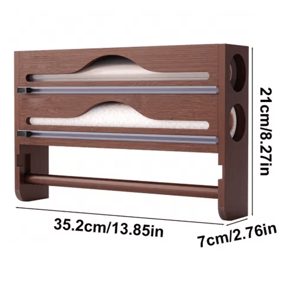 Bamboo Foil Cling Film Dispenser 2Compartment Wall Mounted Kitchen Organizer 2