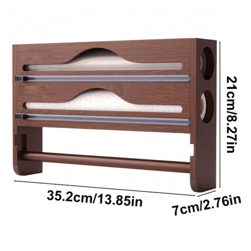 Bamboo Foil Cling Film Dispenser 2Compartment Wall Mounted Kitchen Organizer 2
