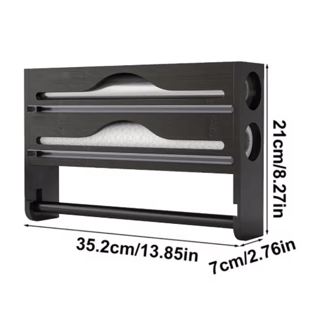 Bamboo Foil Cling Film Dispenser 2Compartment Wall Mounted Kitchen Organizer 3