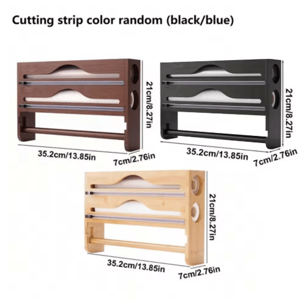 Bamboo Foil Cling Film Dispenser 2Compartment Wall Mounted Kitchen Organizer 7