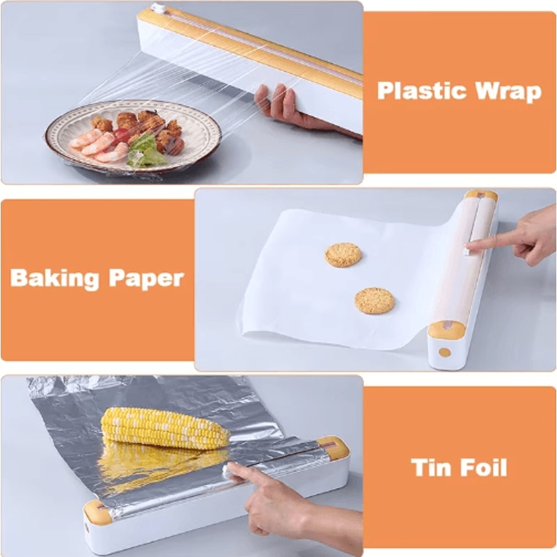 Magnetic Plastic Wrap Dispenser With Cutter Kitchen Foil Cling Film Organizer 14