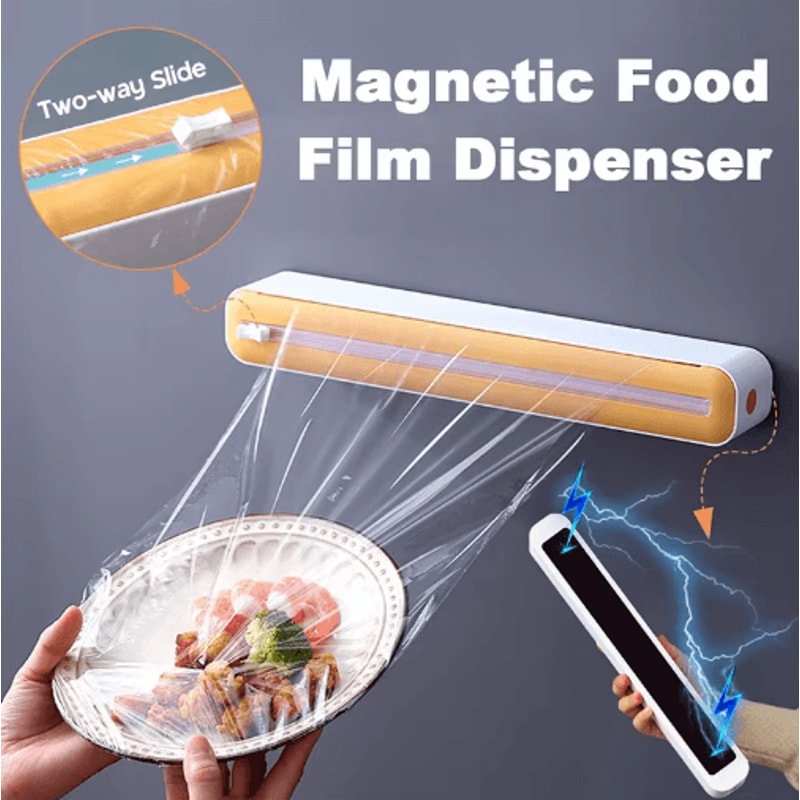 Magnetic Plastic Wrap Dispenser With Cutter Kitchen Foil Cling Film Organizer 0
