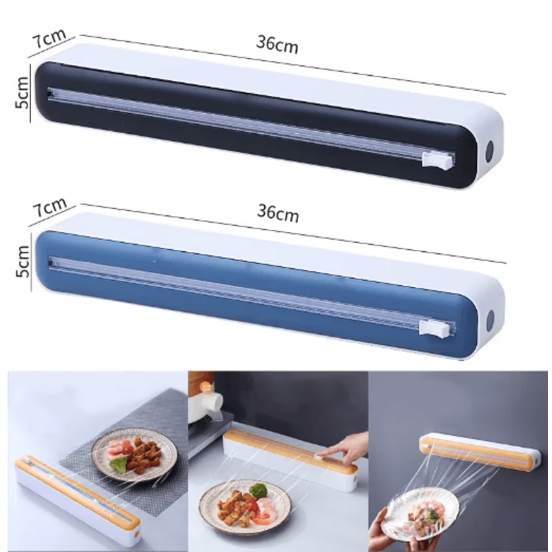 Magnetic Plastic Wrap Dispenser With Cutter Kitchen Foil Cling Film Organizer 17