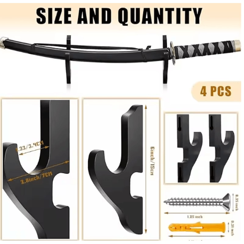 Wooden Katana Wall Mount Rack Samurai Sword Weapon Display Shelf 4