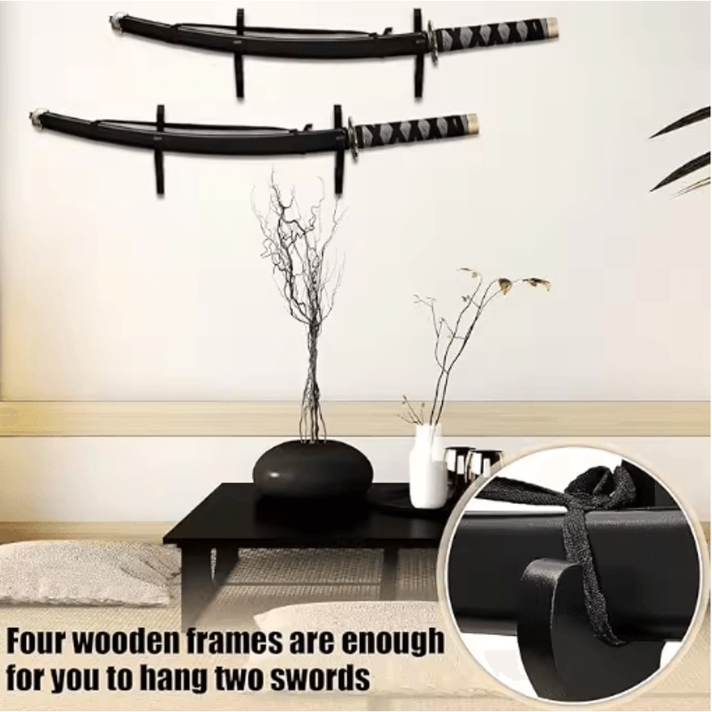 Wooden Katana Wall Mount Rack Samurai Sword Weapon Display Shelf 7