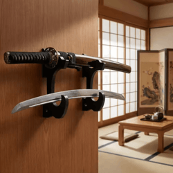 wooden katana wall mount rack samurai sword & weapon display shelf