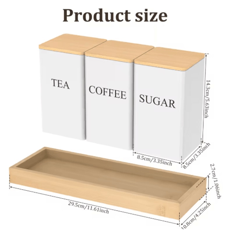 Airtight Coffee Tea Sugar Canister Set 3pcs Kitchen Countertop Storage Jars 1