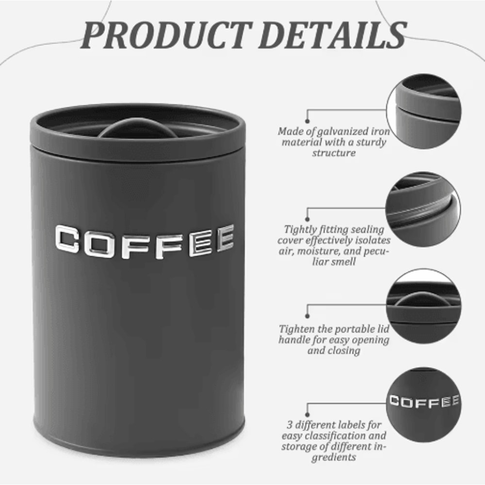 Airtight Coffee Tea Sugar Canister Set 3pcs Kitchen Countertop Storage Jars 10