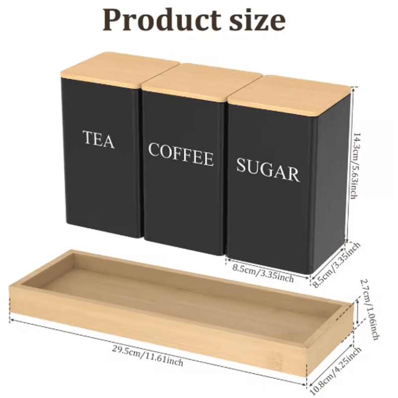 Airtight Coffee Tea Sugar Canister Set 3pcs Kitchen Countertop Storage Jars 6