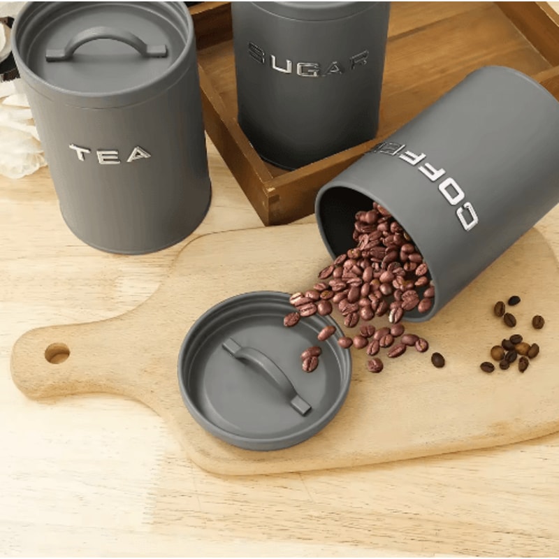 Airtight Coffee Tea Sugar Canister Set 3pcs Kitchen Countertop Storage Jars 0