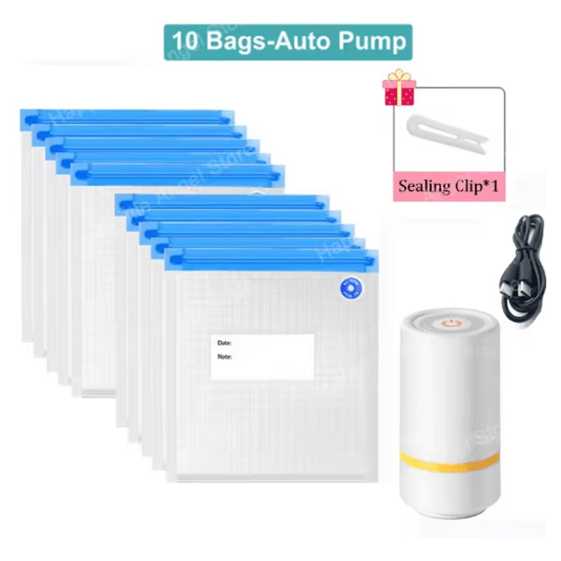 Reusable Vacuum Food Storage Bags Set USB Electric Pump Zipper Seal System 4