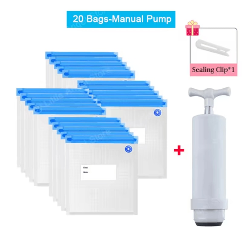 Reusable Vacuum Food Storage Bags Set USB Electric Pump Zipper Seal System 6