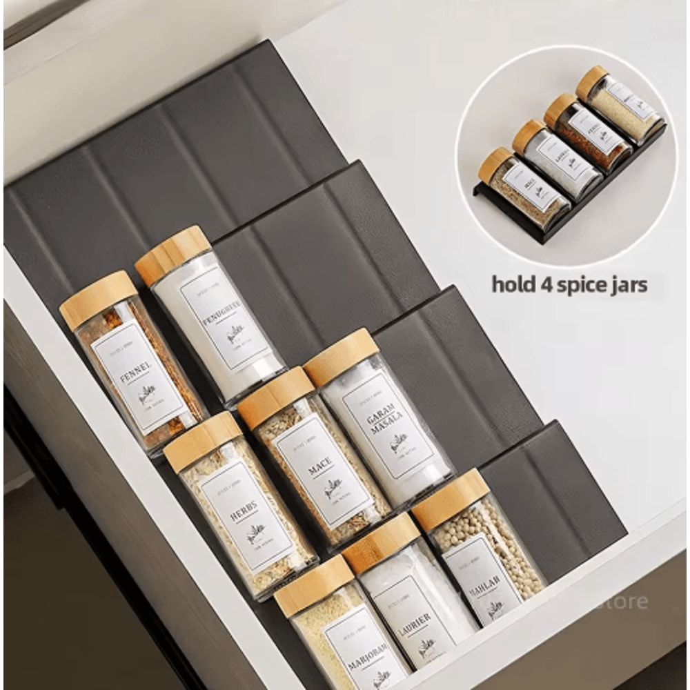 4Layer Adjustable Spice Rack Organizer For Drawer Pantry Storage 0