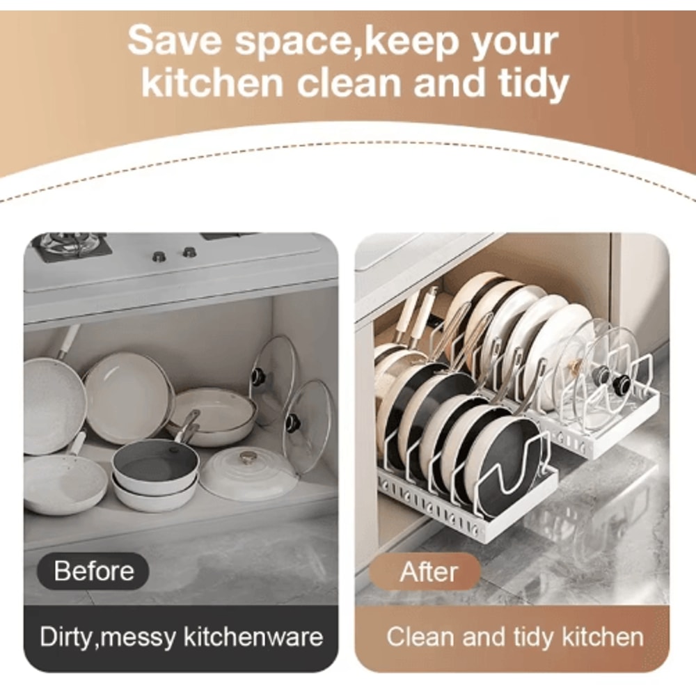 PullOut Kitchen Organizer For Pots Pans Lids Sliding Cabinet Storage Rack 5