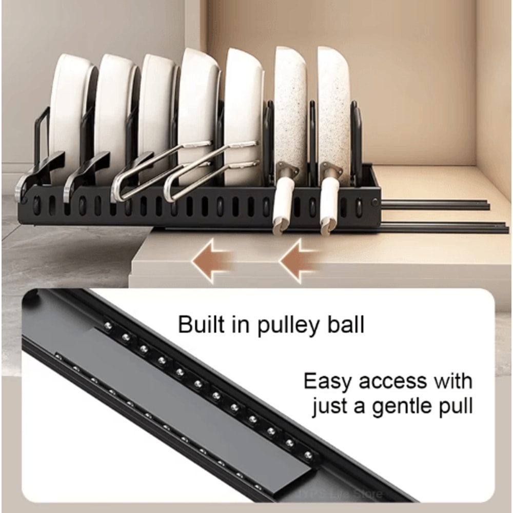 PullOut Kitchen Organizer For Pots Pans Lids Sliding Cabinet Storage Rack 6