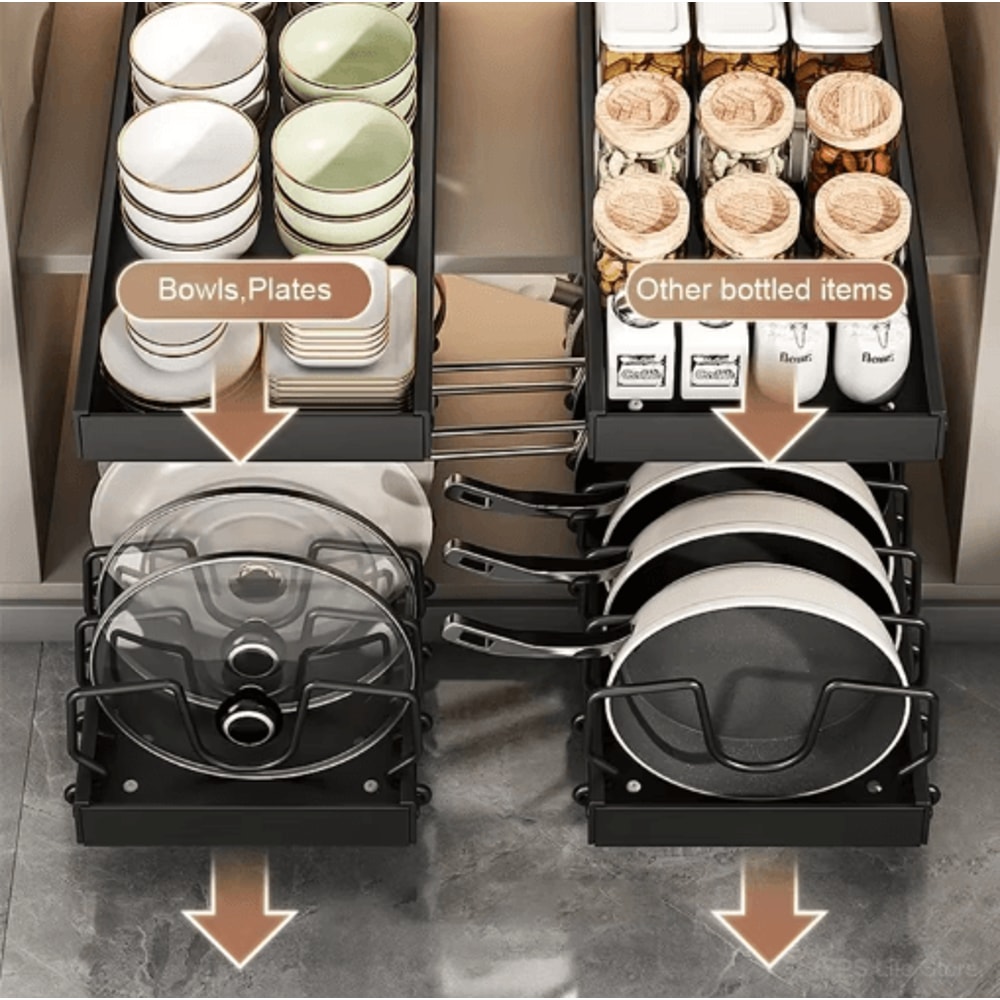 PullOut Kitchen Organizer For Pots Pans Lids Sliding Cabinet Storage Rack 7