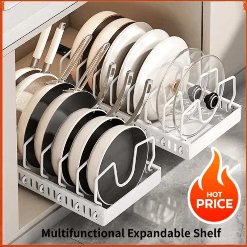 PullOut Kitchen Organizer For Pots Pans Lids Sliding Cabinet Storage Rack 0