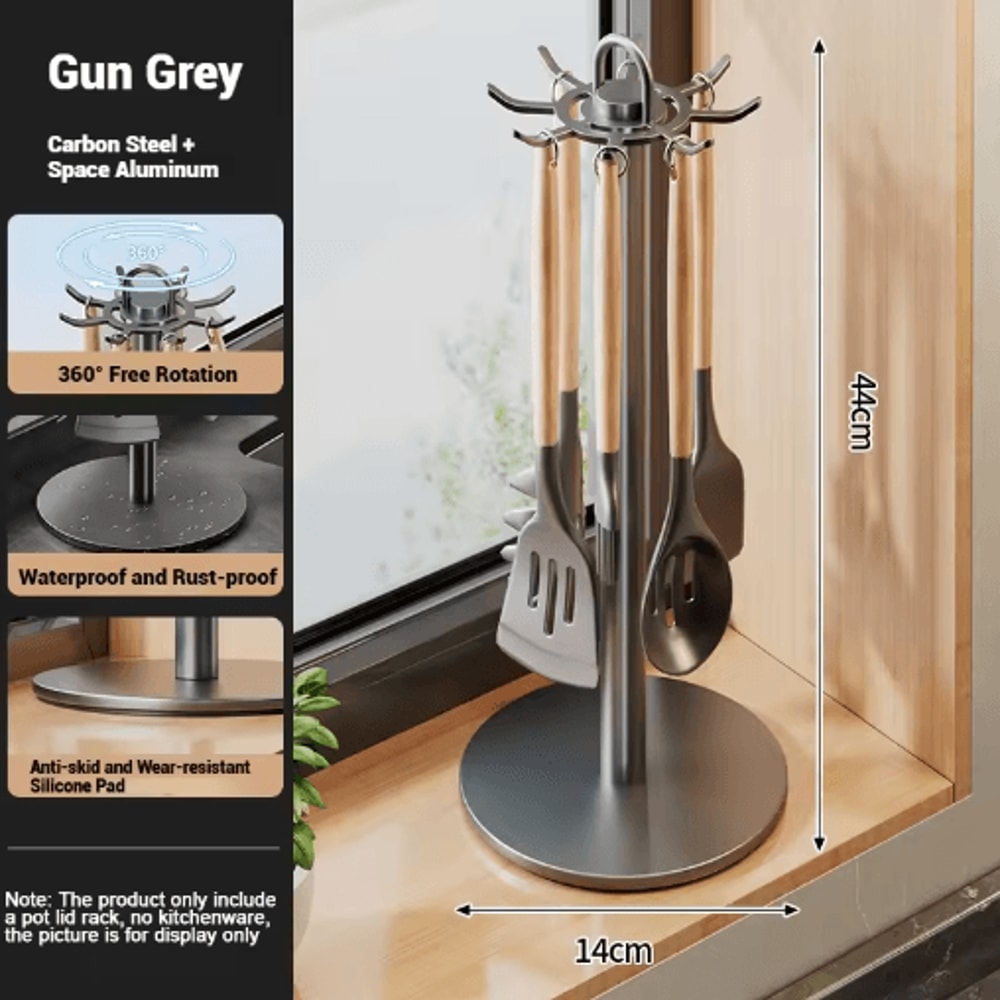 Rotating Kitchen Utensil Stand With 8 Hooks SpaceSaving Countertop Organizer 1
