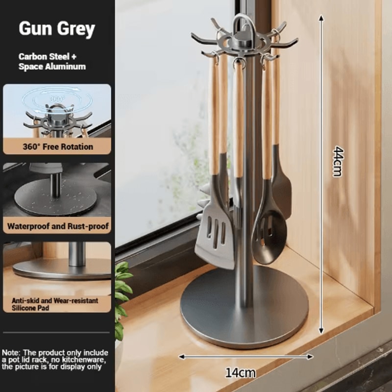 Rotating Kitchen Utensil Stand With 8 Hooks SpaceSaving Countertop Organizer 1
