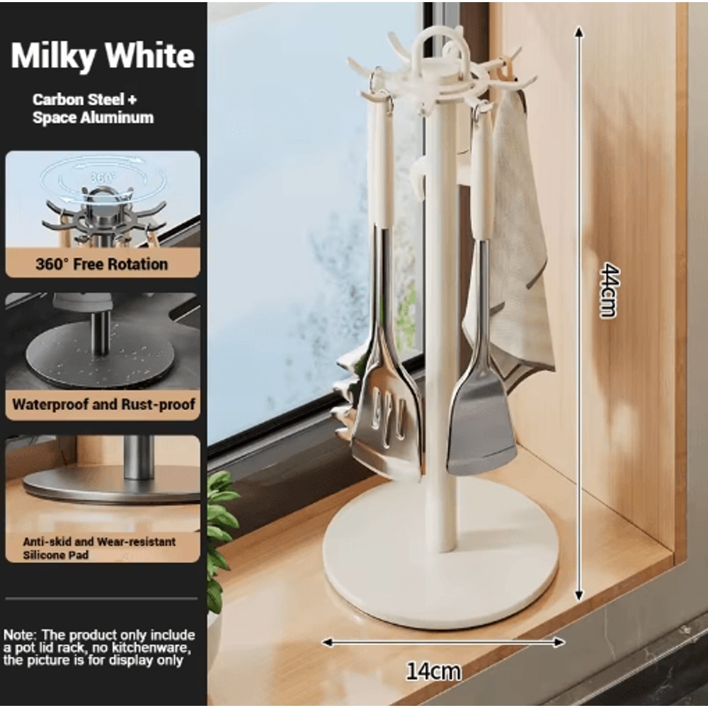 Rotating Kitchen Utensil Stand With 8 Hooks SpaceSaving Countertop Organizer 2