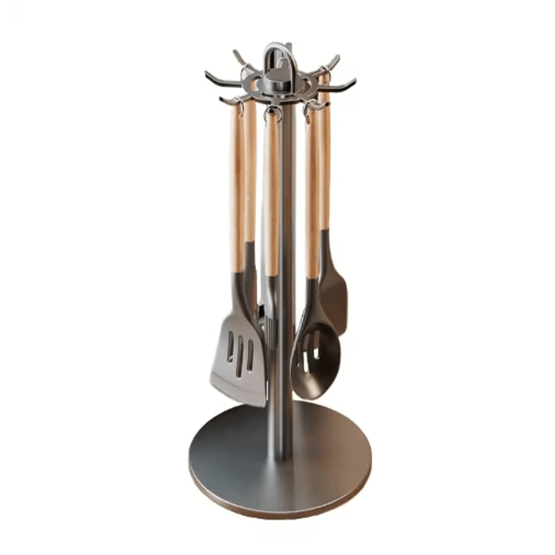 Rotating Kitchen Utensil Stand With 8 Hooks SpaceSaving Countertop Organizer 3