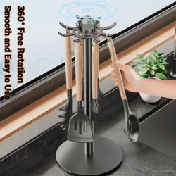 rotating kitchen utensil stand with 8 hooks – space-saving countertop organizer