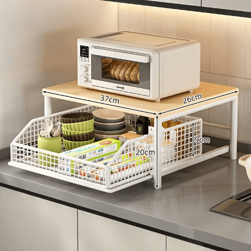 Modern Wood Metal Microwave Oven Rack SpaceSaving Kitchen Storage Shelf 6
