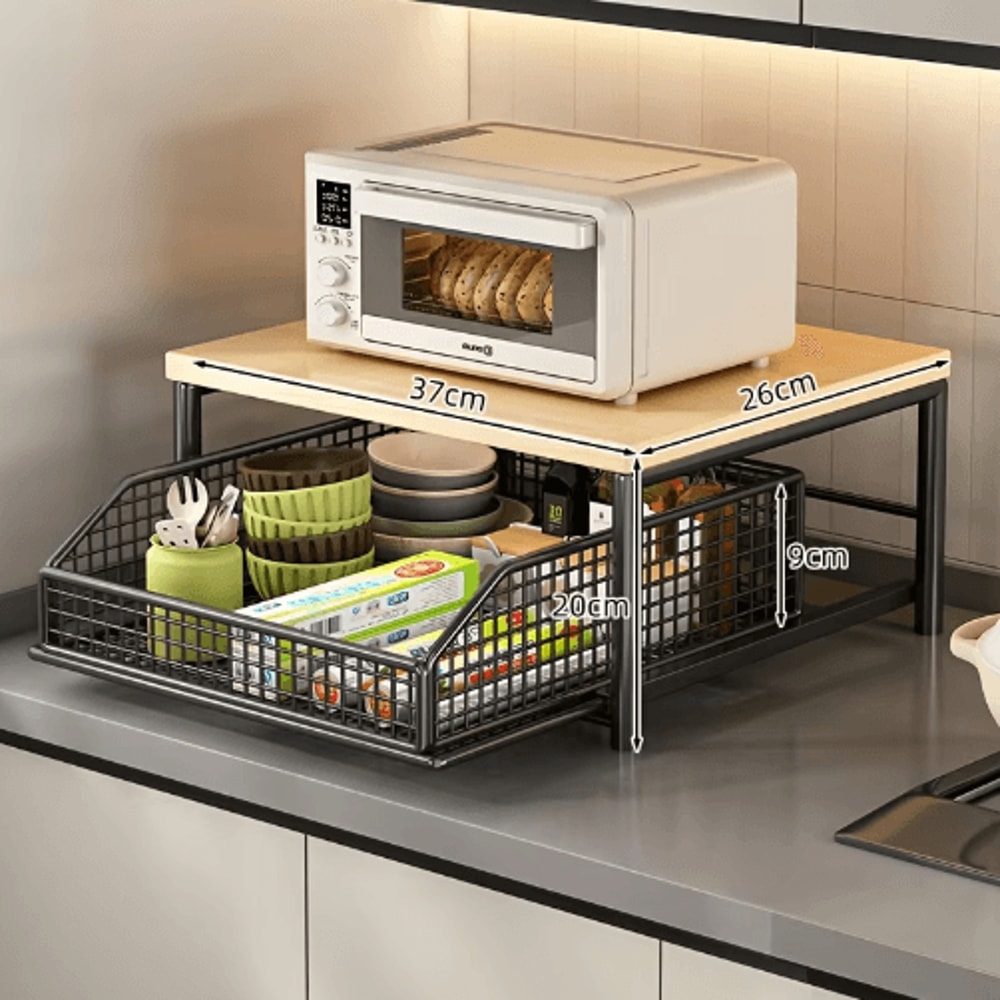 Modern Wood Metal Microwave Oven Rack SpaceSaving Kitchen Storage Shelf 7