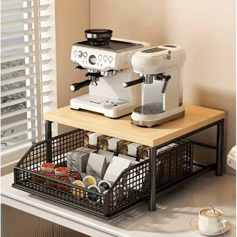Modern Wood Metal Microwave Oven Rack SpaceSaving Kitchen Storage Shelf 0