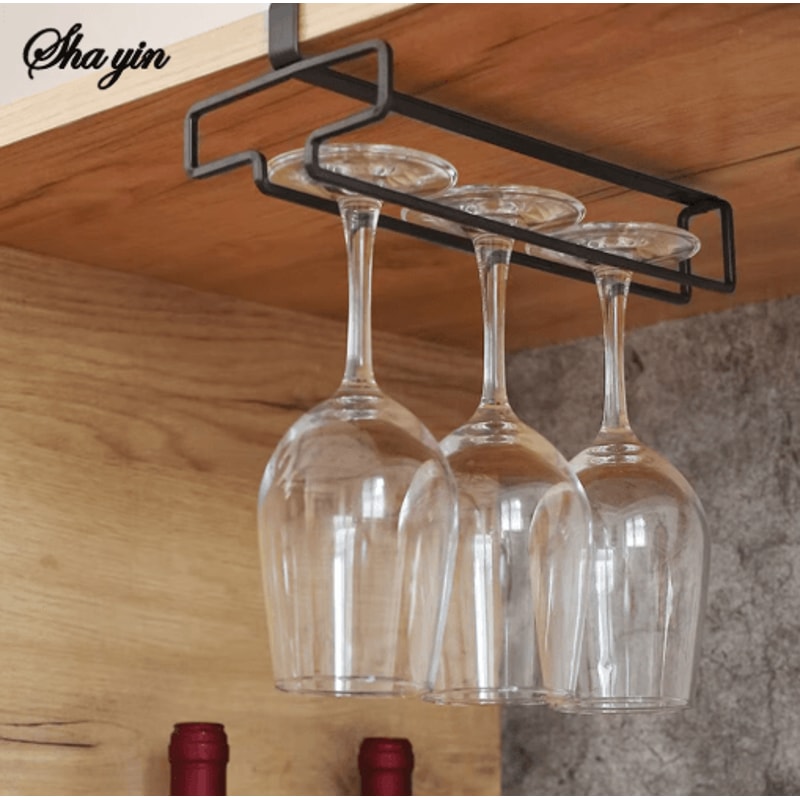 NonDrill Hanging Wine Glass Holder Under Cabinet Stemware Storage Rack 4