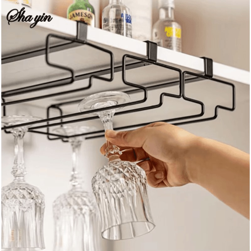 NonDrill Hanging Wine Glass Holder Under Cabinet Stemware Storage Rack 6