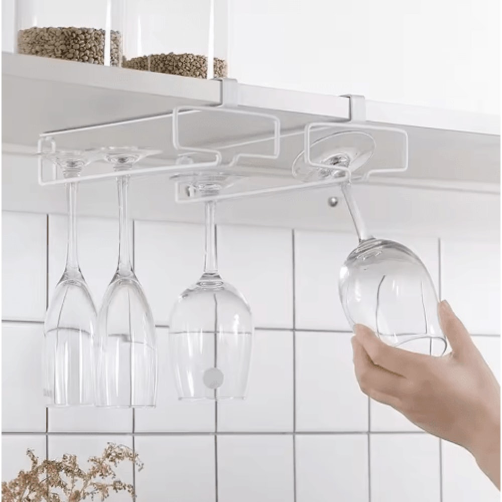 NonDrill Hanging Wine Glass Holder Under Cabinet Stemware Storage Rack 7