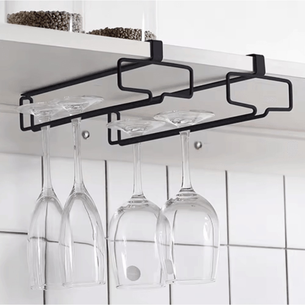 NonDrill Hanging Wine Glass Holder Under Cabinet Stemware Storage Rack 0