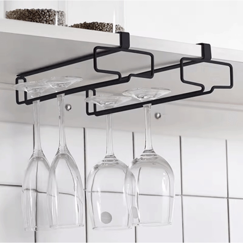 NonDrill Hanging Wine Glass Holder Under Cabinet Stemware Storage Rack 0