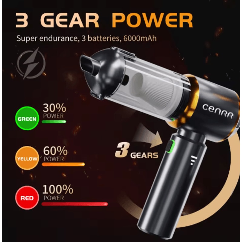 CENRR 2025 Mini Cordless Car Vacuum Cleaner Portable Handheld Blower Power Cleaner 12