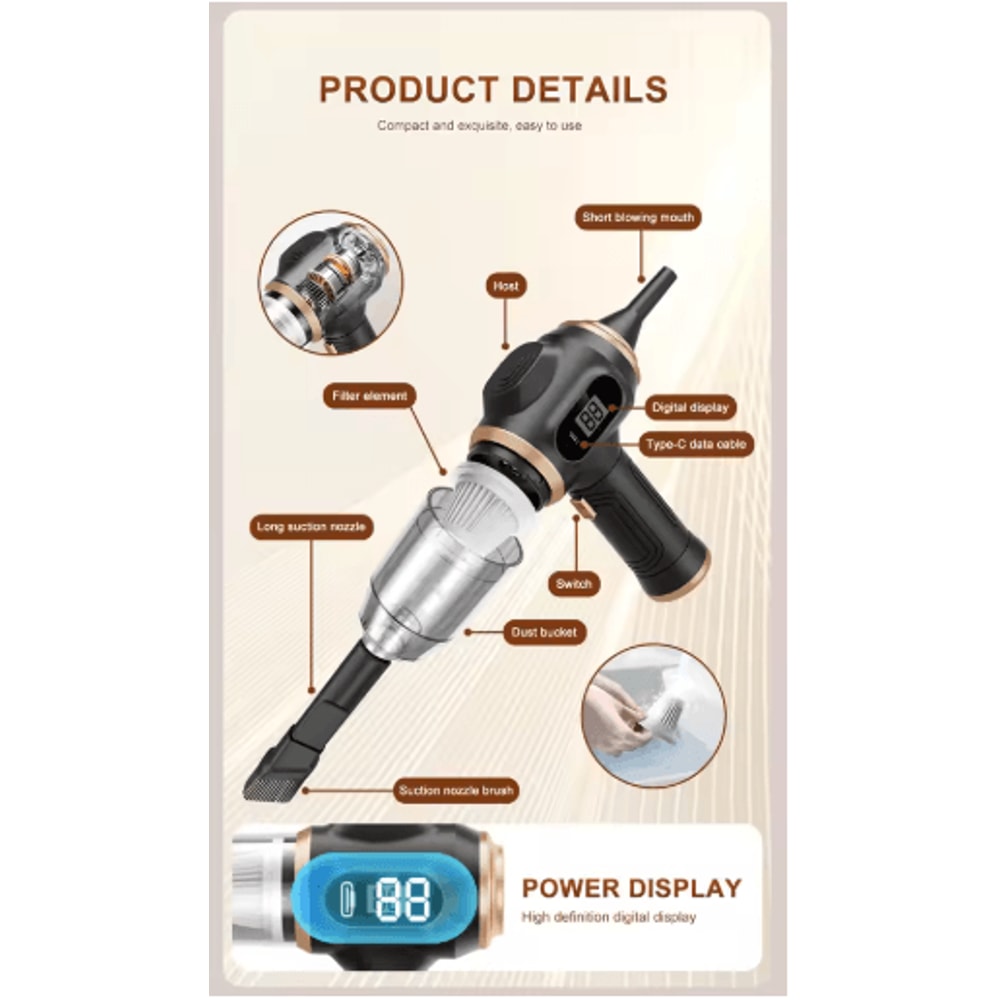 2in1 Cordless Air Duster Vacuum Portable Handheld Cleaner With Digital Display 3